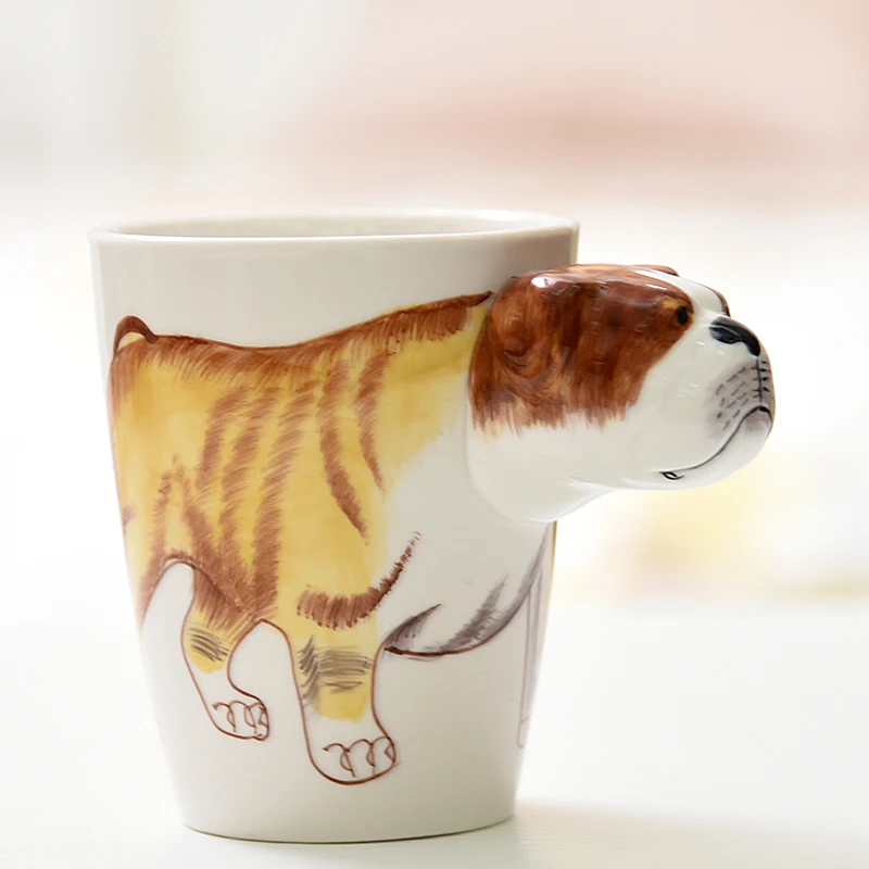 3D trimatis gyvūnų puodelis su dangteliu-didelės talpos stiklo keramikos taurė kūrybos pora kavos puodelių pieno Nuotrauka 2
