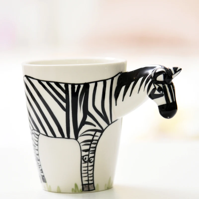 3D trimatis gyvūnų puodelis su dangteliu-didelės talpos stiklo keramikos taurė kūrybos pora kavos puodelių pieno Nuotrauka 4