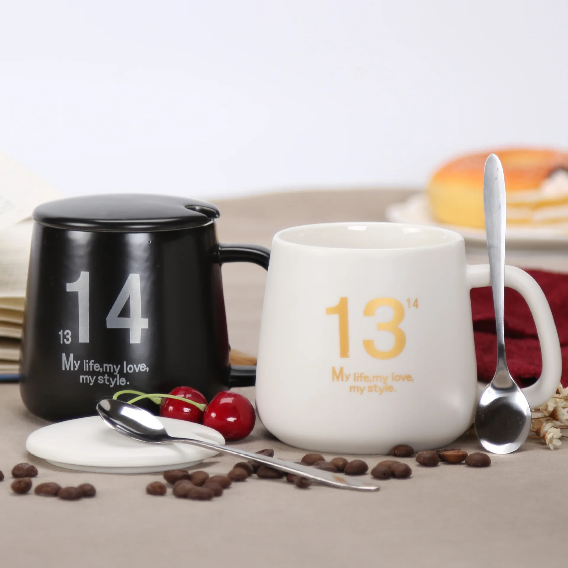 Sugan Gyvenimą NAUJŲ Kūrybinių 1314 keramikinis puodelis su dangteliu ir šaukštu meilės taurės matinis pora taurės Valentino diena dovana Nuotrauka 1