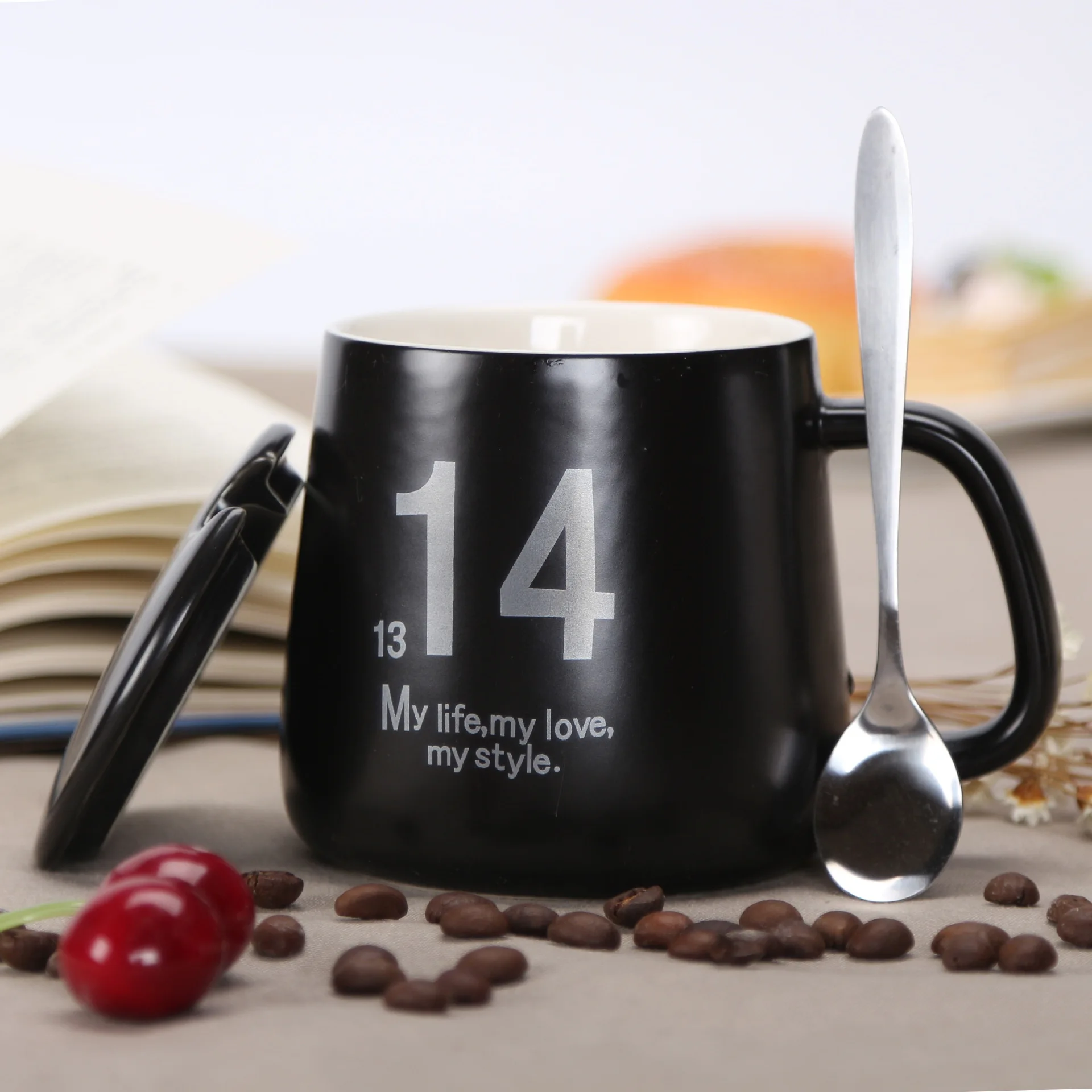 Sugan Gyvenimą NAUJŲ Kūrybinių 1314 keramikinis puodelis su dangteliu ir šaukštu meilės taurės matinis pora taurės Valentino diena dovana Nuotrauka 4